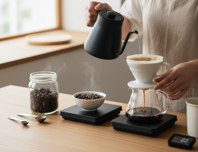 ハンドドリップ一杯分の豆と湯の分量
