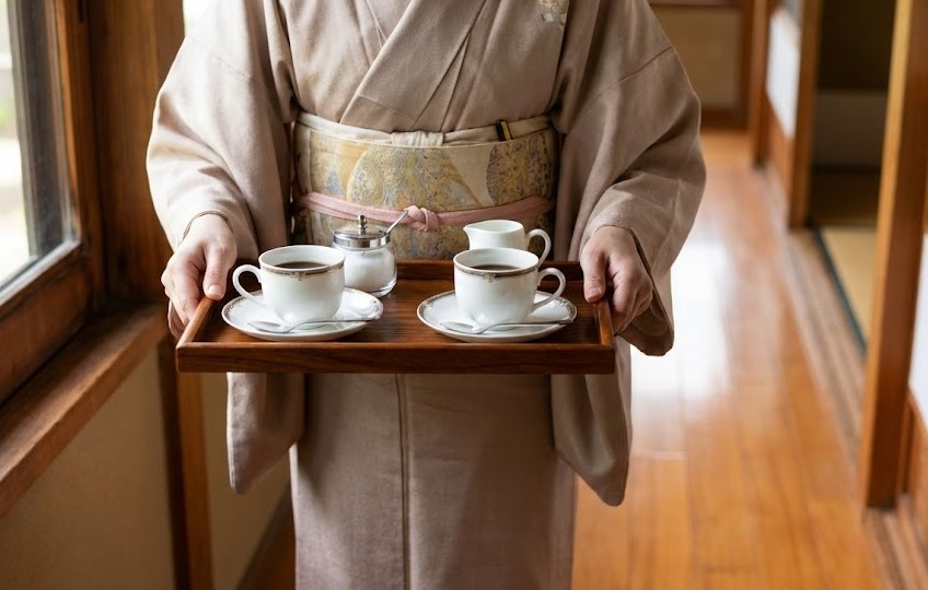 お盆を使った安全なコーヒーの出し方